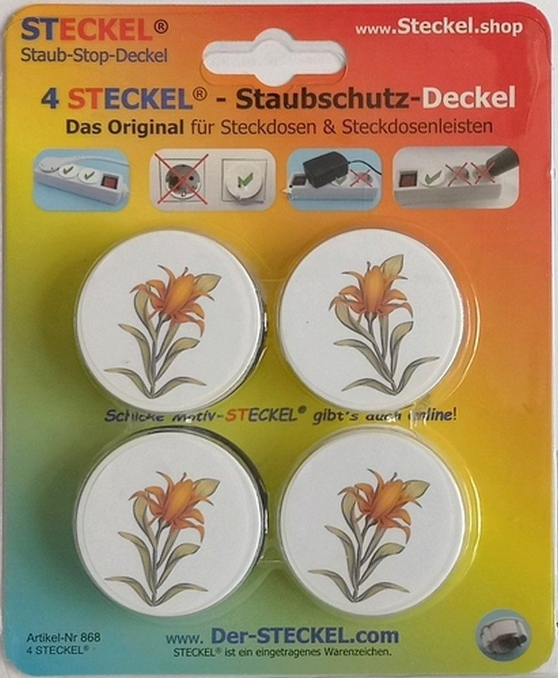 STECKEL Wanddekoobjekt 4 Stück DEKO-STECKEL® - DS-440 Lilie Steckdosen Abdeckung spart putzen von STECKEL