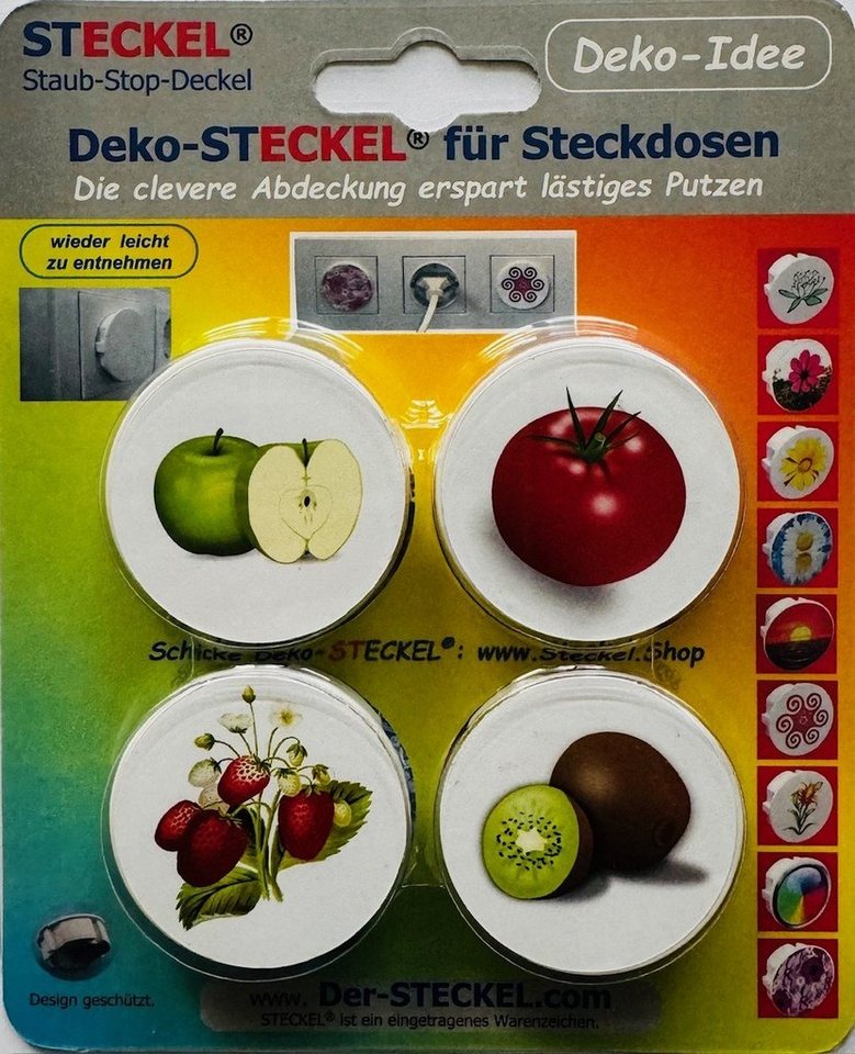 STECKEL Wanddekoobjekt 4 Stück DEKO-STECKEL® - DS-466 Obst&Gemüse - Steckdosen Abdeckung von STECKEL