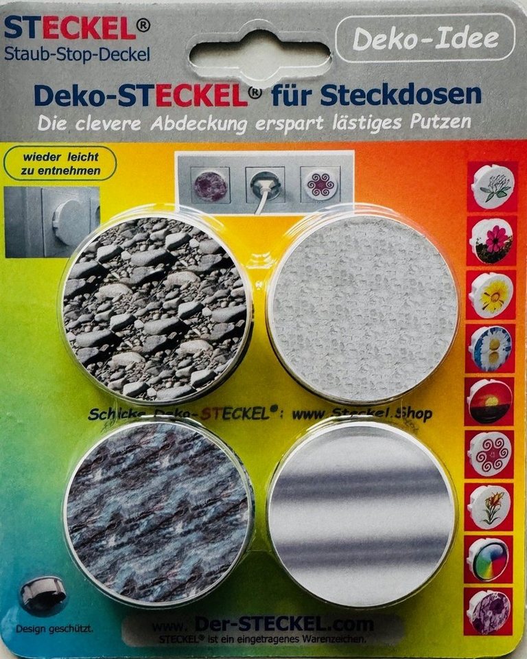 STECKEL Wanddekoobjekt 4 Stück DEKO-STECKEL® - DS-467 Steine - Steckdosen Abdeckung von STECKEL