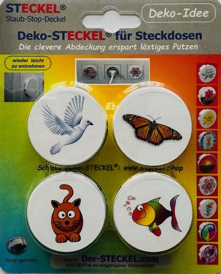 STECKEL Wanddekoobjekt 4 Stück DEKO-STECKEL® - DS-468 Tiere - Steckdosen Abdeckung von STECKEL