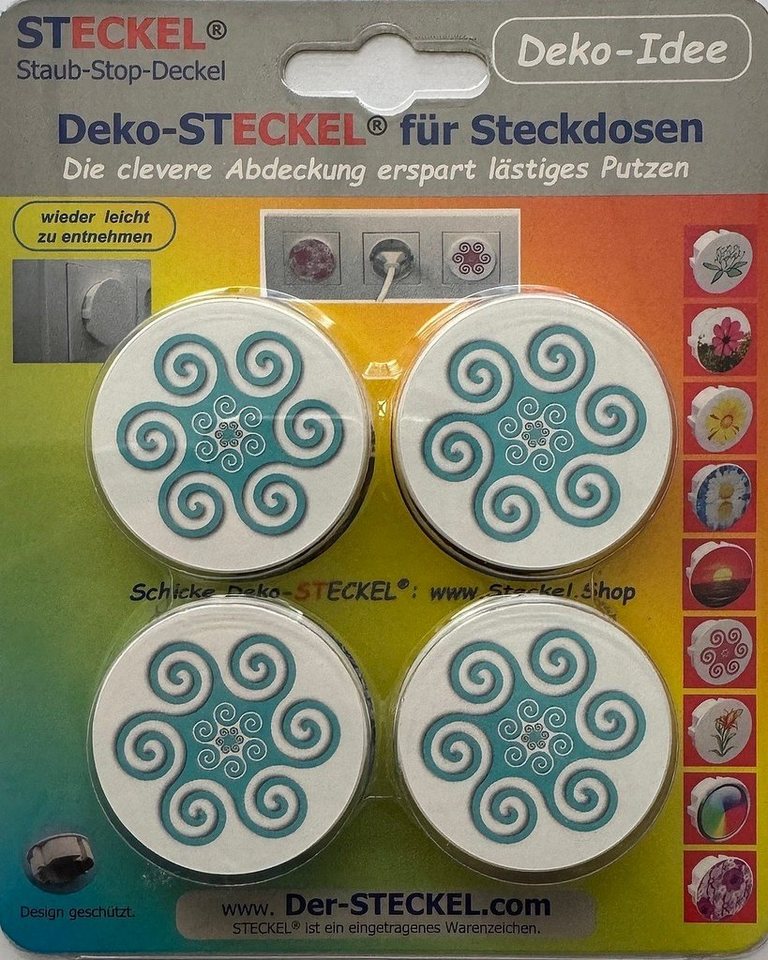 STECKEL Wanddekoobjekt 4 Stück DEKO-STECKEL® - DS-469 Ornament_tuerkis - Steckdosen Abdeckung von STECKEL