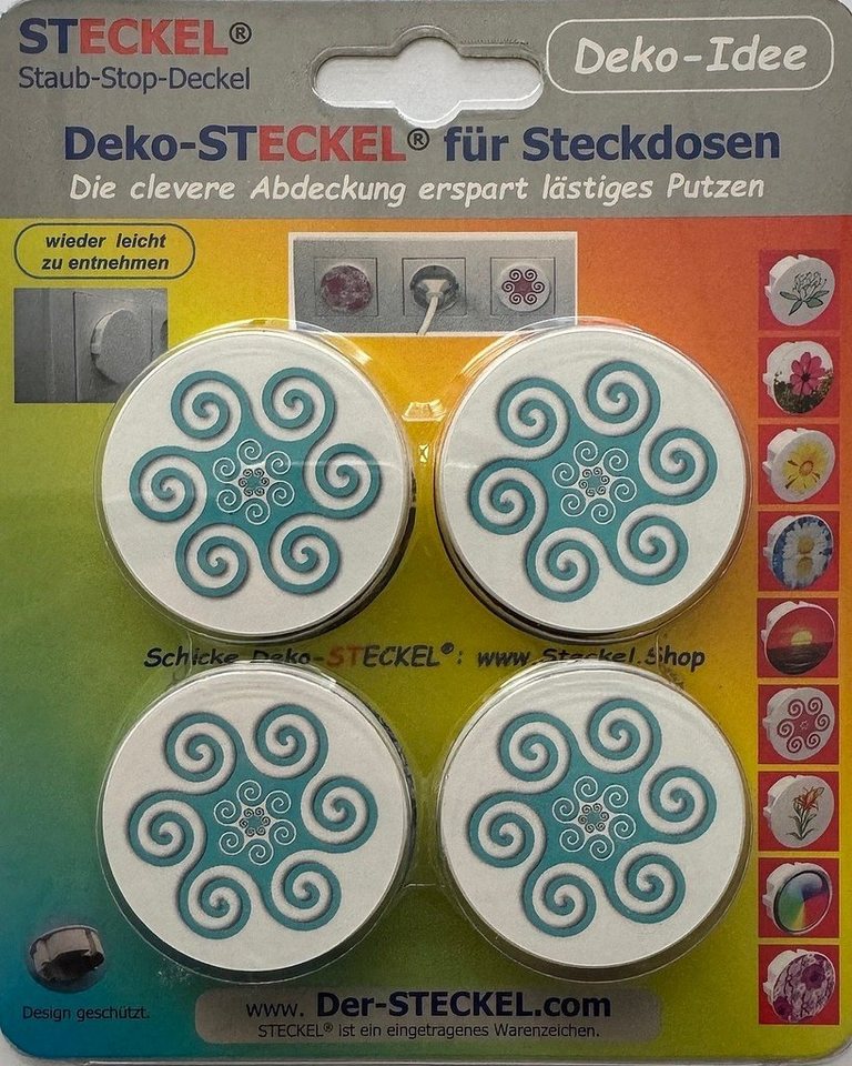 STECKEL Wanddekoobjekt 4 Stück DEKO-STECKEL® - DS-469 Ornament_tuerkis - Steckdosen Abdeckung (Sparset, 4er-Set), abwischbar, Staubschutz, Spritzschutz von STECKEL