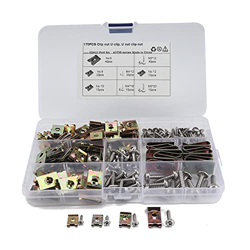 170Stk U-Typ Clip, Blechmutter mit Schrauben Nr.6/8/10/12 M3 M4 M5,Innenverkleidungsbefestigungen Sortiment Set Kit mit Aufbewahrungsbox für Auto Motorader von STEEIRO