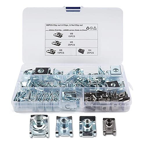 80 Stück Gewinde Clip Mutter Set, Blechmuttern,M4 M5 M6 M8 Schnappmutter Set Edelstahl Schlauchschellen Set mit Aufbewahrungsbox Flachwinkelmutter Befestigungssortiment Sortiment für Türverkleidungen von STEEIRO