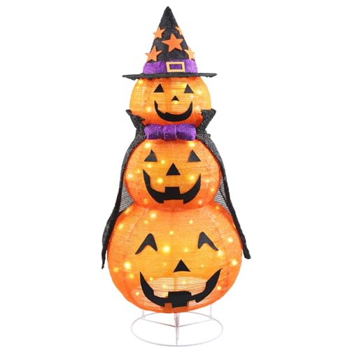 STEEIRO Halloween Kürbis Dekorationen, Lichter mit 50 LED-Lichtern, Faltbarer Kürbis mit Hexenhut-Lichtern, Dekorationen für den Innen- und Außenbereich, Hof, Urlaub, Gartendekoration (100cm) von STEEIRO