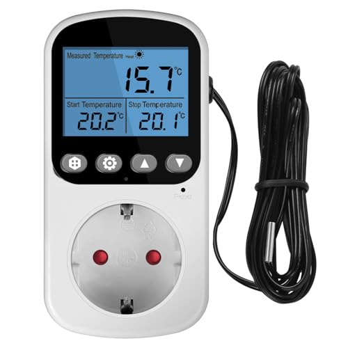 Temperaturregler Temperaturschalter 230V mit Timer und Sonde Steckdosenthermostat Schalter für Gewächshaus Treibhaussaatkeimung Heizung Kühlung(LCD Anzeige) von STEEIRO