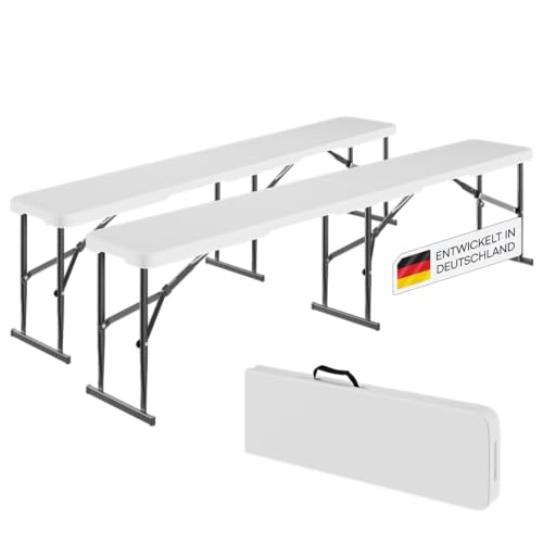 STEELSØN Zennar Bierbank klappbar 2er Set – Faltbare Partybank Weiß – Klappbank wetterfest – Bierzeltbank aus Kunststoff – Campingbank mit Tragegriff für Terrasse und Balkon – Gartenbänke 8 Personen von STEELSØN