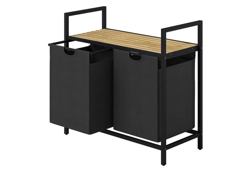 STEELSØN Ausziehwäschekorb Rigil (schwarz mit Bambus-Ablage), 2 Fächer, ausziehbar und abnehmbar, 2x 45 l von STEELSØN