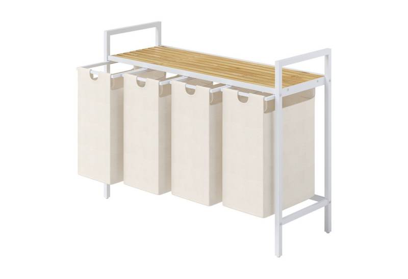 STEELSØN Ausziehwäschekorb Rigil (weiß mit Bambus-Ablage), 4 Fächer, ausziehbar und abnehmbar, 4x 36 l von STEELSØN