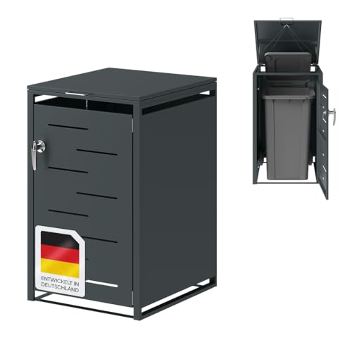 STEELSØN Diorus Mülltonnenbox 1er bis 240L abschließbar – Hochwertige Mülltonnenverkleidung 1 Tonne aus Stahl – Müllbox Müllcontainer Anthrazit - Mülltonnen Box wetterfest – Gerätebox mit Schloss von STEELSØN