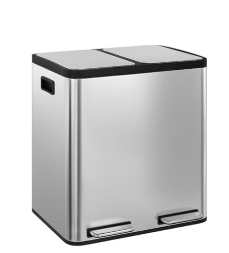 STEELSØN Epsilon Mülleimer 2 Fächer – Mülltrennsystem Küche 2x15L aus Edelstahl Silber – Tretmülleimer mit Soft-Close-Deckel – Abfalleimer mit herausnehmbaren Inneneimern für Recycling & Restmüll von STEELSØN