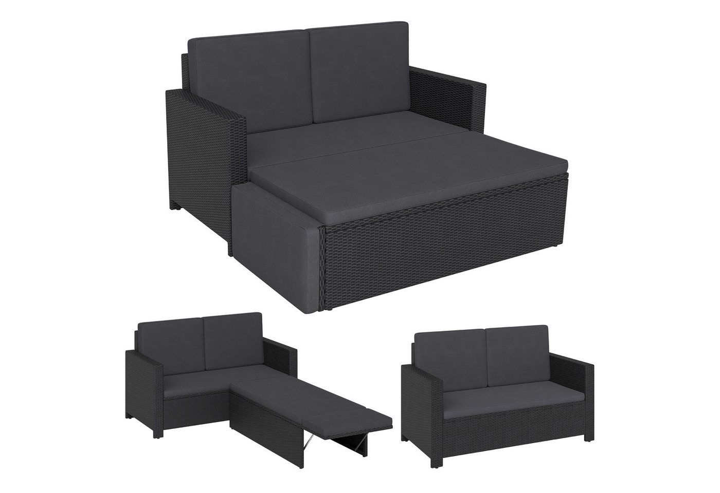 STEELSØN Gartenlounge-Set Elnath, (Gartensofa für 2 Personen mit Hocker in schwarz/anthrazit), wetterfestes Polyrattan, verschiedene Ausführungen von STEELSØN