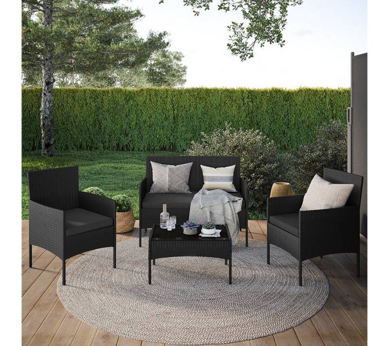 STEELSØN Gartenlounge-Set Thalora, (4-er Set, 1x Sofa, 2x Stuhl, 1x Tisch), Polyrattan Gartenmöbel Set, verschiedene Ausführungen von STEELSØN