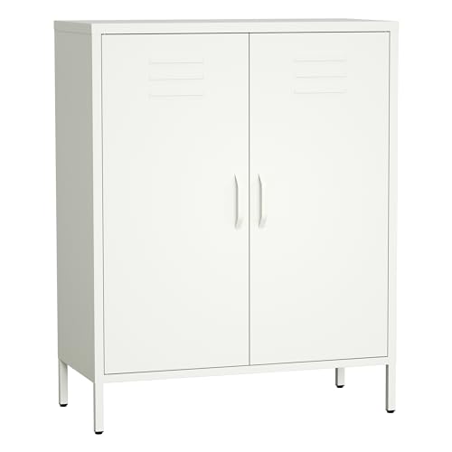 STEELSØN Kommode Atria weiß, Sideboard Wohnzimmer, Metall Kommode mit Doppeltür, Kommode Wohnzimmer weiß, Mehrzweckschrank Maße 100x80x38 cm (HxBxT) von STEELSØN