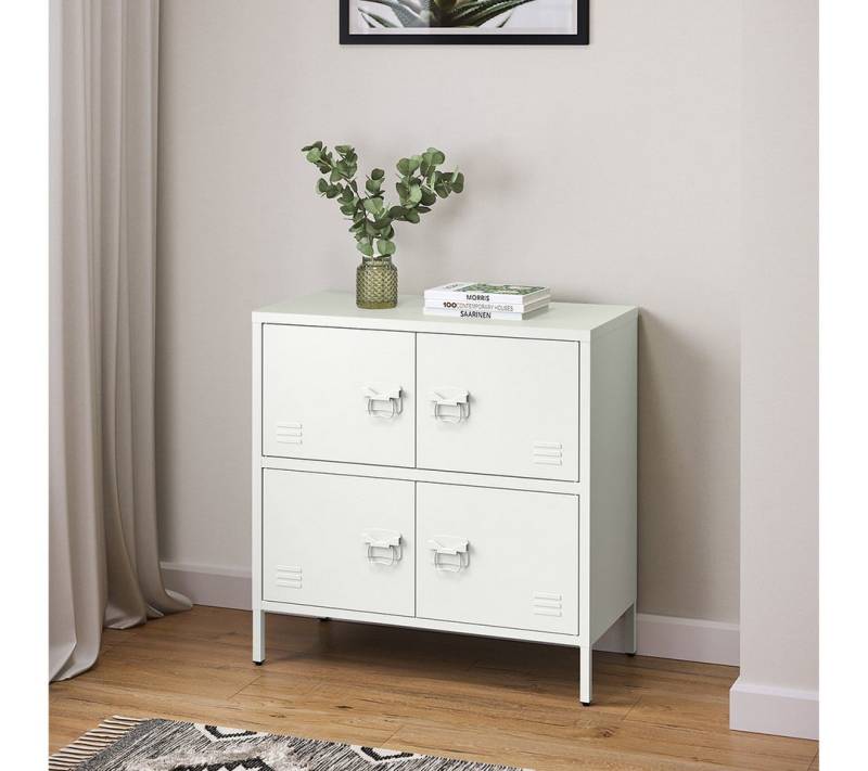 skølm Kommode Zandor (Sideboard mit 2 Fächern, 4 Türen), Wohnzimmerschrank Stahl, pulverbeschichtet, weiß von skølm