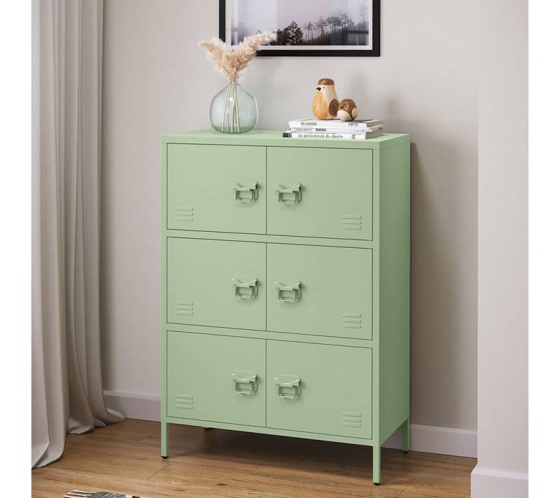 skølm Kommode Zandor (Sideboard mit 3 Fächern, 6 Türen), Wohnzimmerschrank Stahl, pulverbeschicht, mintgrün von skølm