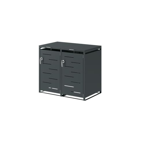 STEELSØN Mülltonnenbox 2er Diorus – Mülltonnenverkleidung aus Stahl für 2 Tonnen – Müllcontainer jeweils 240 Liter mit Sichtstreifen in anthrazit – Müllbox 132 x 80 x 116 cm (BxTxH) von STEELSØN