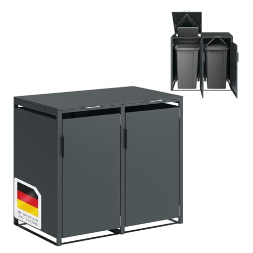 STEELSØN Thoria Mülltonnenbox 2er bis 240L – Mülltonnenverkleidung aus Stahl in Anthrazit – hochwertige Müllcontainer für 2 Tonnen – Müllbox wetterfest – UV-beständige Gerätebox/Mülltonnen Box von STEELSØN