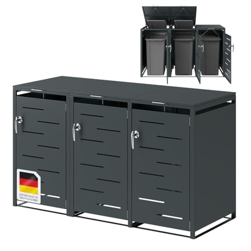 STEELSØN Diorus Mülltonnenbox 3er bis 240L abschließbar – Hochwertige Mülltonnenverkleidung für 3 Tonnen – Müllbox Stahl – Müllcontainer Anthrazit - Mülltonnen Box wetterfest – Gerätebox mit Schloss von STEELSØN