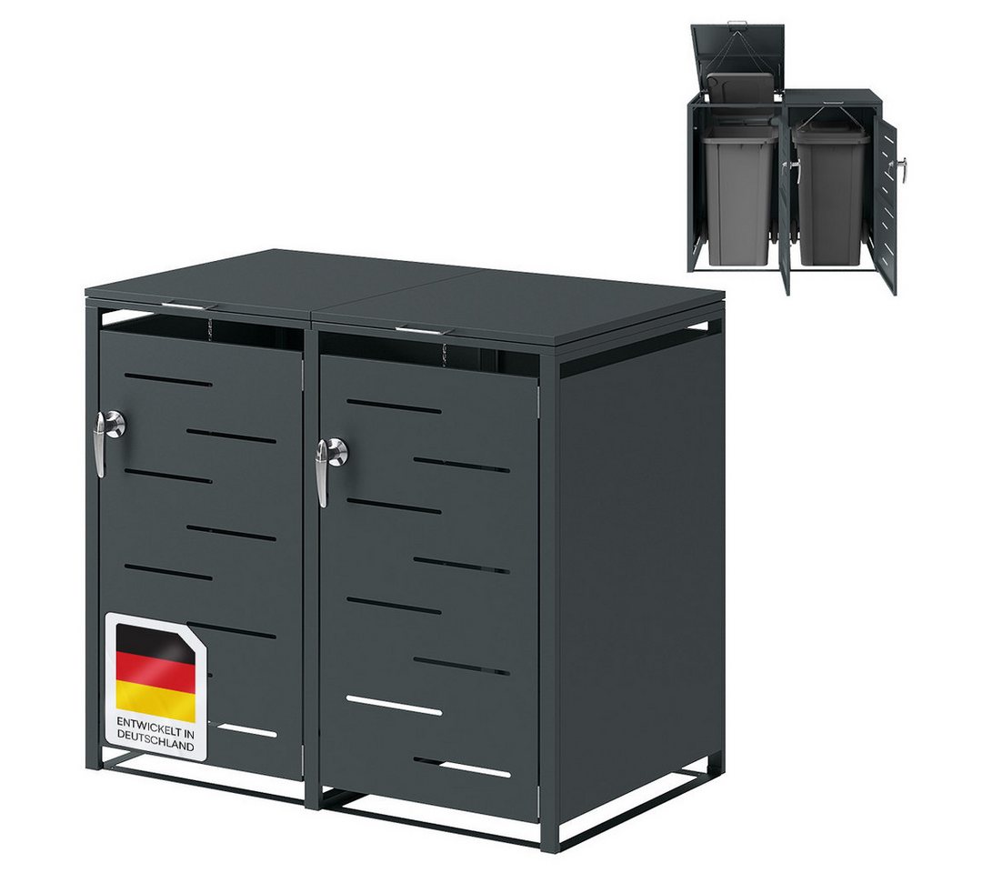 STEELSØN Mülltonnenbox Diorus (auch mit 1, 3, 4 oder 5 Türen verfügbar), aus verzinktem Stahl, für 2 Tonnen, anthrazit von STEELSØN