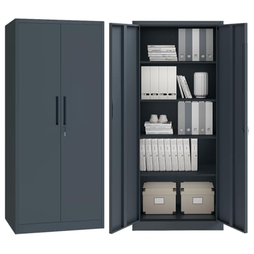 STEELSØN Regulus Metallschrank abschließbar – Stahlschrank mit 5 Ebenen – Werkzeugschrank mit Doppeltüren Anthrazit – Werkstattschrank mit verstellbaren Ablagen – Aktenschrank/Büroschrank Metall von STEELSØN