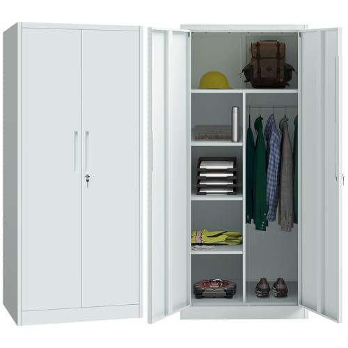 STEELSØN Regulus Metallschrank abschließbar – Garderobenschrank mit 6 Fächern und 1 Kleiderstange – Spind Schrank mit Doppeltüren – Mehrzweckschrank Grau – Kleiderschrank Metall 165x40x80 cm von STEELSØN