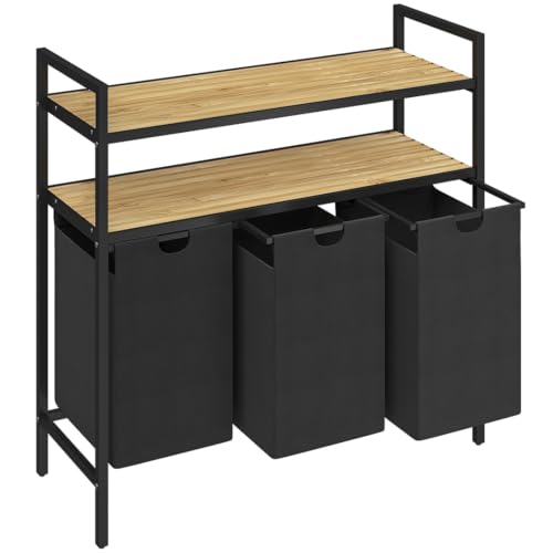 STEELSØN Rigil Wäschekorb 3 Fächer – Wäschesammler mit 2 Bambus Ablagen – Wäschesack ausziehbar – Wäschesortierer schwarz – Wäschebox 3x 40l für Bad/Schlafzimmer– Laundry Baskets mit Metallrahmen STEELSØN Rigil Wäschekorb 3 Fächer – Wäschesammler mit 2 Bambus Ablagen – Wäschesack ausziehbar – Wäschesortierer schwarz – Wäschebox 3x 40l für Bad/Schlafzimmer– Laundry Baskets mit Metallrahmen von STEELSØN