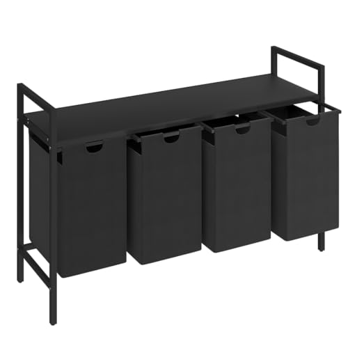 STEELSØN Rigil Wäschekorb 4 Fächer – Wäschesammler mit Ablage – Wäschesack ausziehbar – Wäschesortierer schwarz – Wäschebox 4x 40l für Bad oder Schlafzimmer – Laundry Baskets mit Metallrahmen STEELSØN Rigil Wäschekorb 4 Fächer – Wäschesammler mit Ablage – Wäschesack ausziehbar – Wäschesortierer schwarz – Wäschebox 4x 40l für Bad oder Schlafzimmer – Laundry Baskets mit Metallrahmen von STEELSØN
