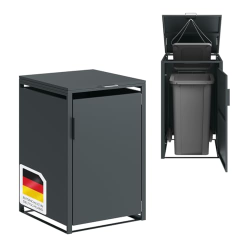 STEELSØN Thoria 1er Mülltonnenbox 120L – Müllcontainer für 1 Tonne aus verzinktem Stahl – Mülltonnenverkleidung in Anthrazit wetterfest – hochwertige Müllbox/Gerätebox von STEELSØN