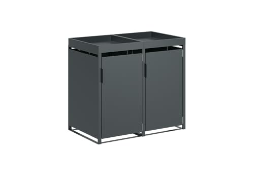STEELSØN Thoria Mülltonnenbox 2er bis 240L mit Pflanzendach – Mülltonnenverkleidung aus Stahl für 2 Tonnen – Müllcontainer in Antharazit – Müllbox mit Pflanzenkasten – Gerätebox 125x80x132 cm (HxTxB) von STEELSØN