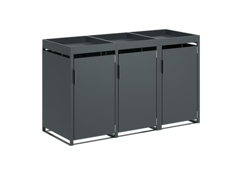 STEELSØN Thoria Mülltonnenbox 3er bis 240L mit Pflanzendach – Mülltonnenverkleidung aus Stahl für 3 Tonnen – Müllcontainer in Antharazit – Müllbox mit Pflanzenkasten – Gerätebox 125x80x200 cm (HxTxB) von STEELSØN