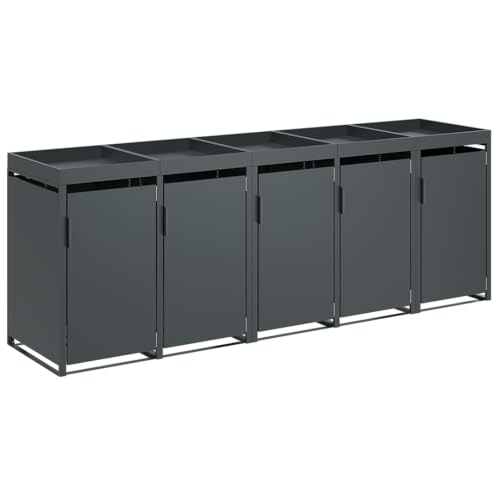 STEELSØN Thoria Mülltonnenbox 5er bis 240L mit Pflanzendach – Mülltonnenverkleidung aus Stahl für 5 Tonnen – Müllcontainer in Antharazit – Müllbox mit Pflanzenkasten – Gerätebox 125x80x332 cm (HxTxB) von STEELSØN