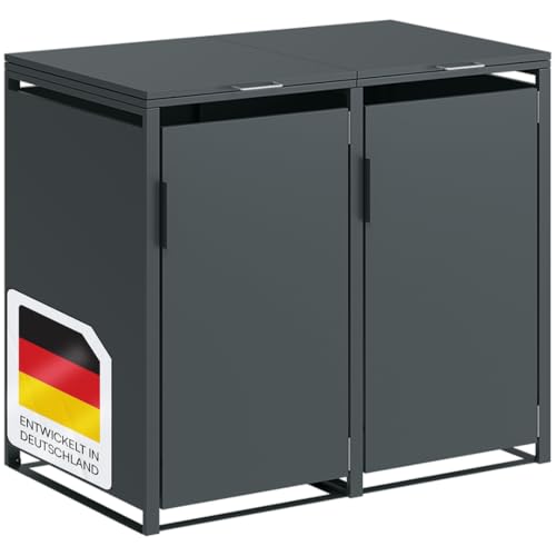 STEELSØN Thoria 2er Mülltonnenbox bis 120L – Müllcontainer für 2 Tonnen aus verzinktem Stahl – Mülltonnenverkleidung in Anthrazit wetterfest – hochwertige Müllbox/Gerätebox von STEELSØN