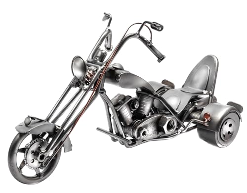 STEEMO Metallkunst Deko-Motorrad: Trike Chopper-Bike, Bürodeko, Stahl, Grau, 29x12x14 cm - Echte Handarbeit, Exklusives Sammlerstück von STEEMO