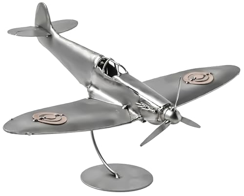STEEMO Metall-Kunst Deko Flugzeug: Inspiriert von Supermarine Spitfire - Bürodeko, Stahl, Grau, 29x35x20 cm - Echte Handarbeit, Exklusives Sammlerstück von STEEMO
