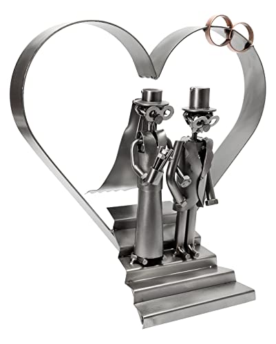 STEEMO Schraubenmännchen Hochzeit Hochzeitspaar Figur - Brautpaar Hochzeits-Geschenk Metall-Kunst Deko Herz, Stahl, grau 31x16x31 cm von STEEMO