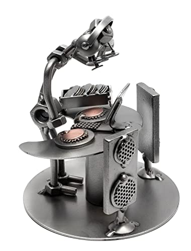 STEEMO Schraubenmännchen DJ Diskjockey Turntable Geschenk Figur Metall-Deko, Stahl, grau 12x12x16 cm von STEEMO