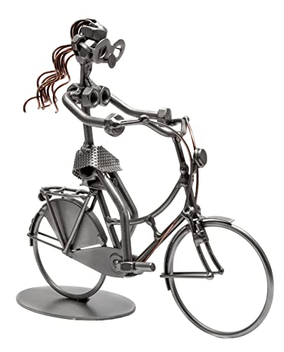 STEEMO Schraubenmännchen Fahrradfahrer Schrauben-Lady Fahrradfahrerin Geschenk Fahhrad-Deko Hollandrad, Metall, grau, 20x7x20 cm von STEEMO