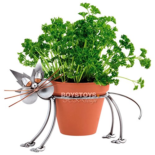 STEEMO Schraubenmännchen Katze Küchenkräuter & Blumentopfhalter - Metall-Kunst Deko Figur, Stahl, grau - Ring DM 12 cm von STEEMO