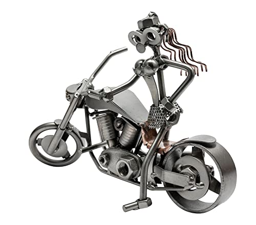 STEEMO Schraubenmännchen Motorrad - Bikerin Chopper Schrauben-Lady Custombike - Metallkunst Deko Geschenk - 11x10x19 cm von STEEMO