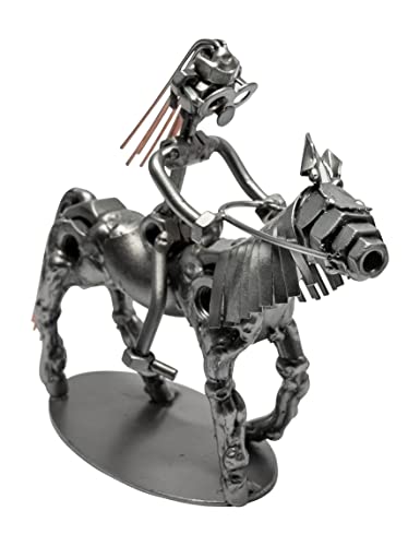 STEEMO Schraubenmännchen Reiterin Pferd Geschenk Metall-Kunst Deko 17x6x14 cm von STEEMO