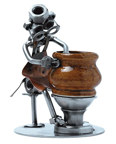 STEEMO Schraubenmännchen Töpfern Töpferei Keramik Metall-Deko Geschenk Figur für Künstler, grau 10x10x15 cm von STEEMO