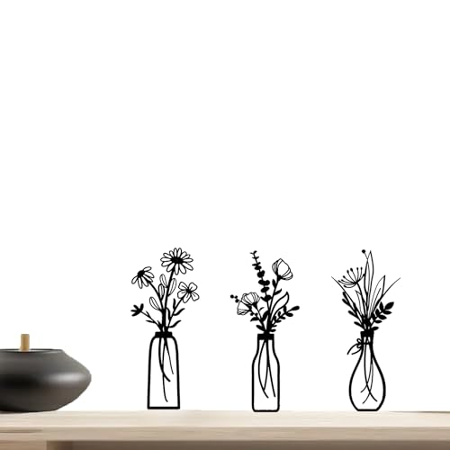 STEFUEWILL17 3 Stück Blume Wanddeko Metall - Künstlerische Atmosphäre 3D Hohl Design Metallbilder Wanddeko, Blumenlinien Dekoration für Haus und Büro Räume, Wasserdichte und Langlebige Wandskulpturen von STEFUEWILL17