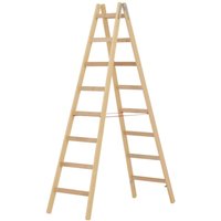 Sprossenstehleiter, Holz, beidseitig begehbar, 2 x 8 Sprossen, Gesamtbreite 593 mm - Hymer von HYMER