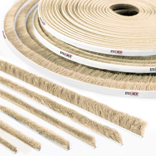 STEIGNER 15m Bürstendichtung BEIGE Dichtungsbürste selbstklebend, Türbodendichtung Türdichtung, Höhe 8 mm von STEIGNER