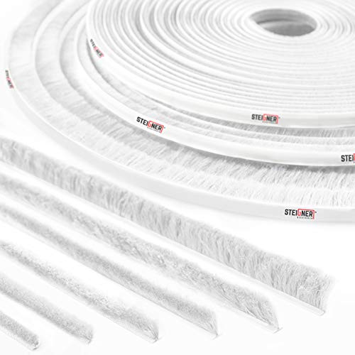 STEIGNER 25m Bürstendichtung Weiß Dichtungsbürste selbstklebend, extralang, Türbodendichtung Zugluftstopper, Höhe 14 mm von STEIGNER