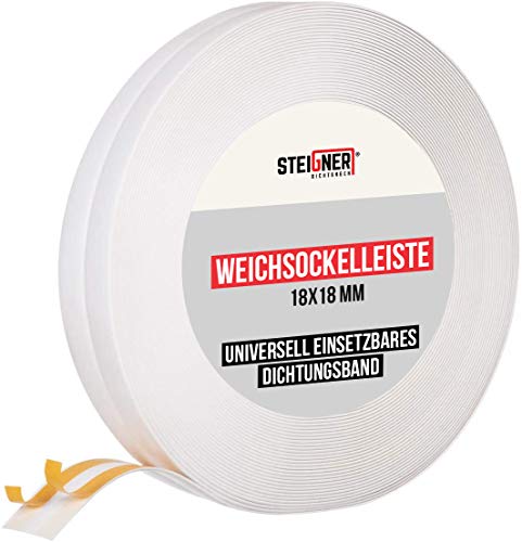 STEIGNER Weichsockelleiste selbstklebend, Weiß, Knickleiste für Sanitär, Material: PVC, 18x18mm, 15 Meter von STEIGNER