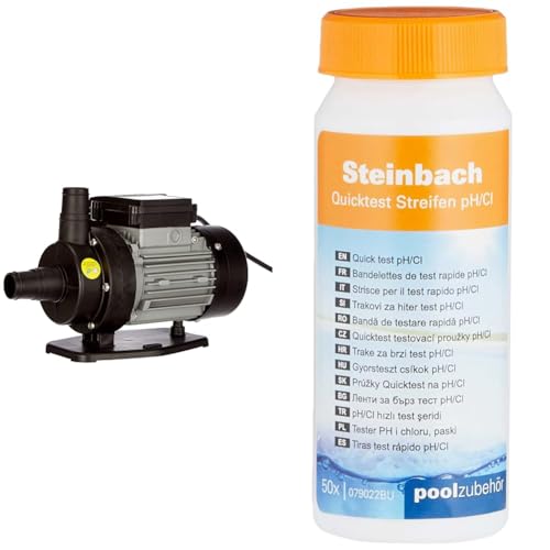 Steinbach Filterpumpe CPS 40-2 – 040955 – Hochwertige Filterpumpe aus Kunststoff für Pools mit bis zu 19.000 l & Quicktest Streifen für pH-Wert und freies Chlor, 50 Stück, 079020 von STEINBACH