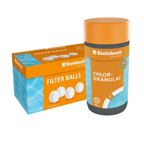 Steinbach Poolpflege-Set | Chlorgranulat 1 kg & Filter Balls 700 g | Schockchlorung & Wasserdesinfektion | ersetzt Filtersand | kristallklares Poolwasser ohne Rückstände Steinbach Poolpflege-Set | Chlorgranulat 1 kg & Filter Balls 700 g | Schockchlorung & Wasserdesinfektion | ersetzt Filtersand | kristallklares Poolwasser ohne Rückstände von STEINBACH