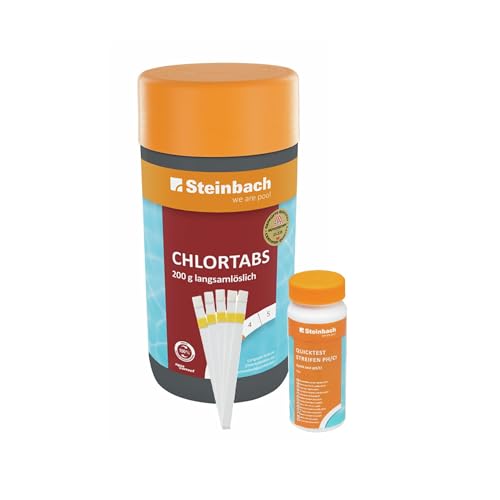 Steinbach Poolpflege Test-Set | Quicktest Streifen für pH-Wert & freies Chlor + Chlortabs 200 g | Wasseranalyse & Desinfektion in einem Set | schnelllöslich & pH-neutral | für Pools & Whirlpools von STEINBACH